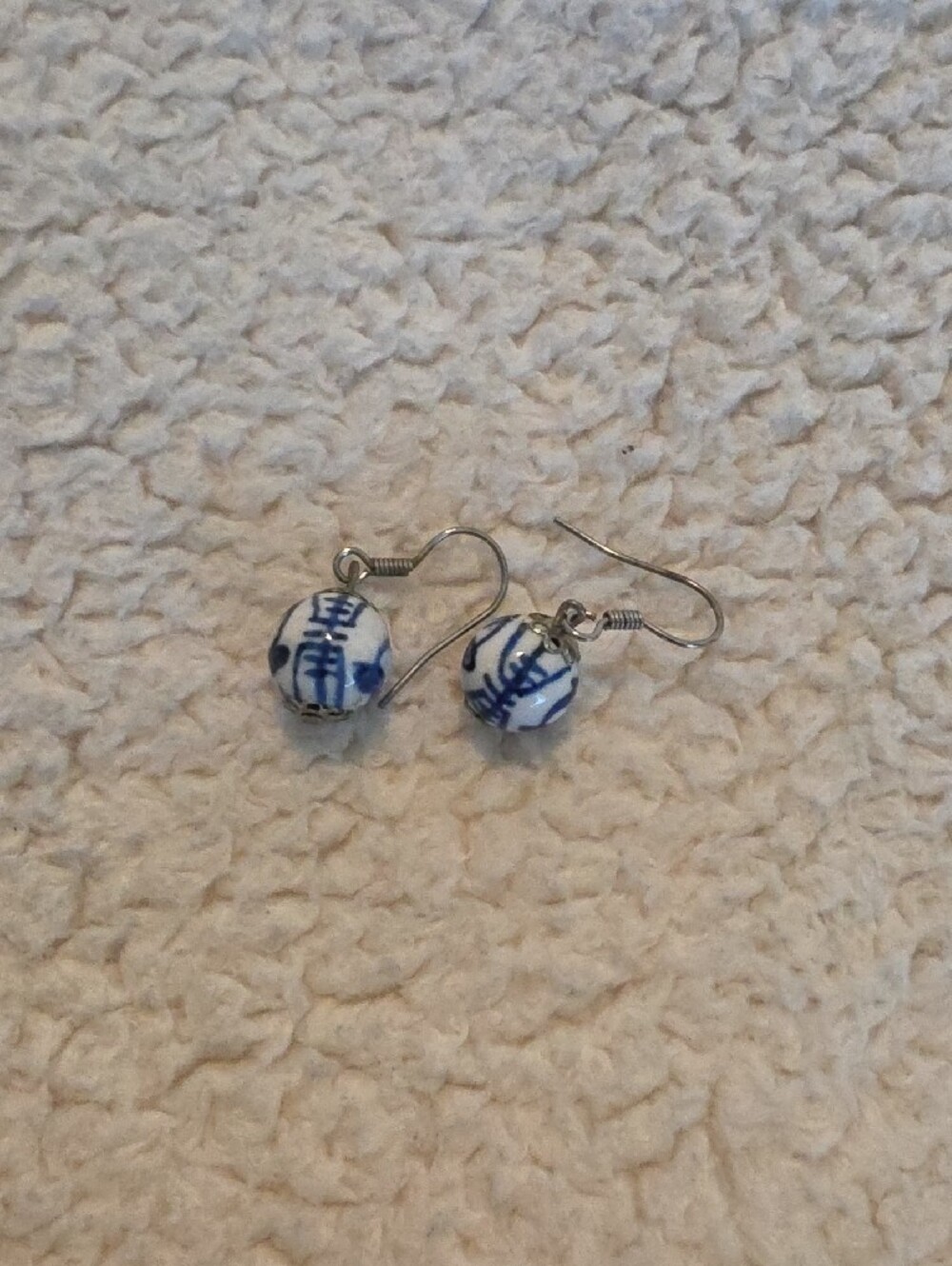 Blue and White Ceramic Bead Drop Earrings - Women's Jewelry